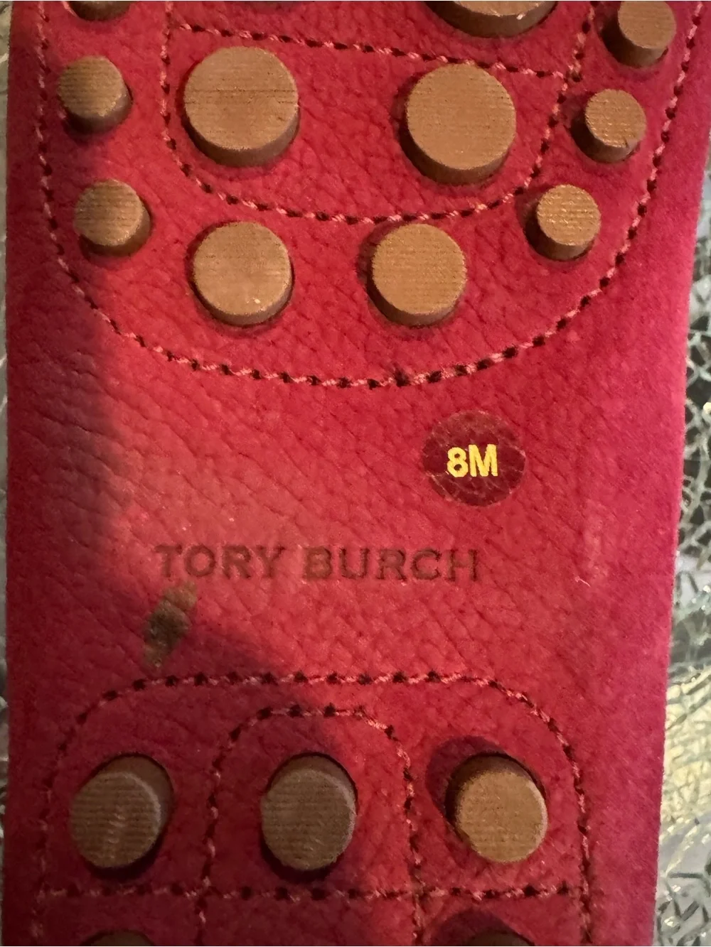 Tory Burch Deep Red Suede Loafers with Gold Logo 8 M